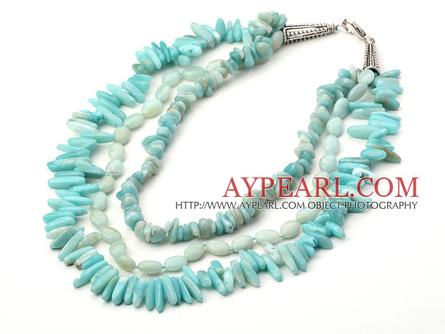 three strand amazon stone necklace with lobster clasp