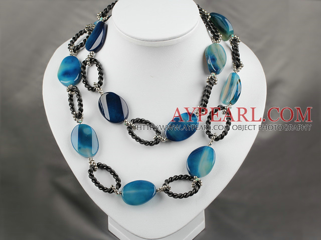 39 inches 18*25mm blue agate long style necklace