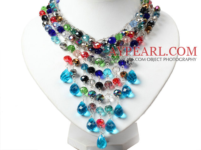 Amazing Multi Color Teardrop Crystal Tassel Party Necklace