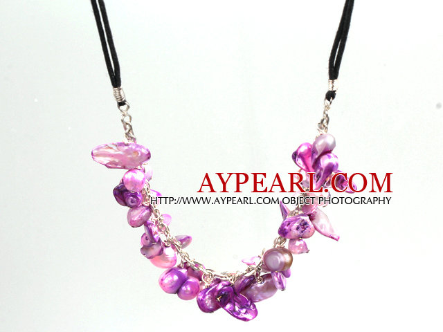 New Arrival Purple Color Teeth Shape Pearl Necklace with Lobster Clasp