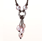 Fashion Style Natural Purple Freshwater Pearl Hand-knitted Leather Pendant Necklace