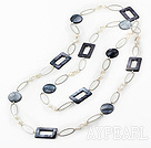 fashion long style party jewelry shell necklace with big metal loops