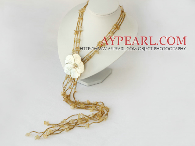 fashion citrine and shell flower long necklace