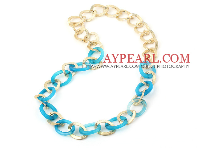 metal jewelry fahsion long style blue agate necklace 