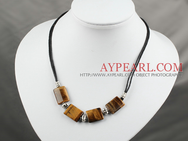 Wonderful Simple Style Square TigerS Eye Black Threaded Necklace