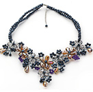 popular natural pearl and amethyst necklace with moonlight clasp