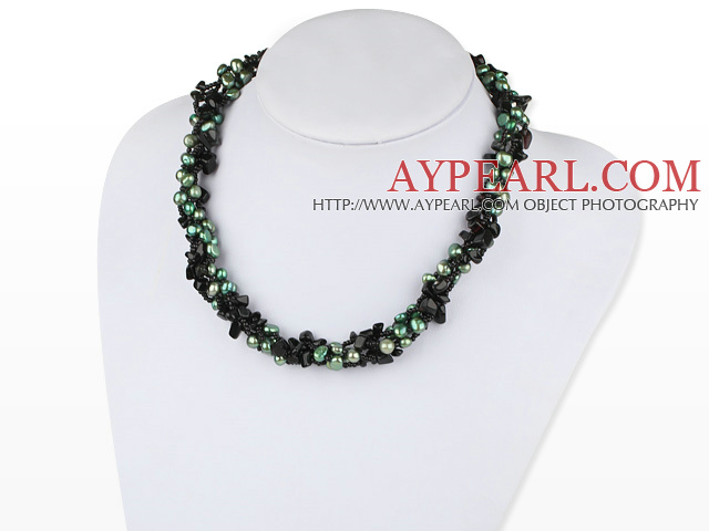 brand new multi strand green pearl and agate beaded necklace