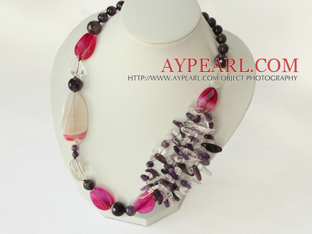 amethyst and pink agate necklace with lobster clasp