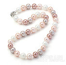 Wholesale multi color round seashell beads necklace with spring ring clasp