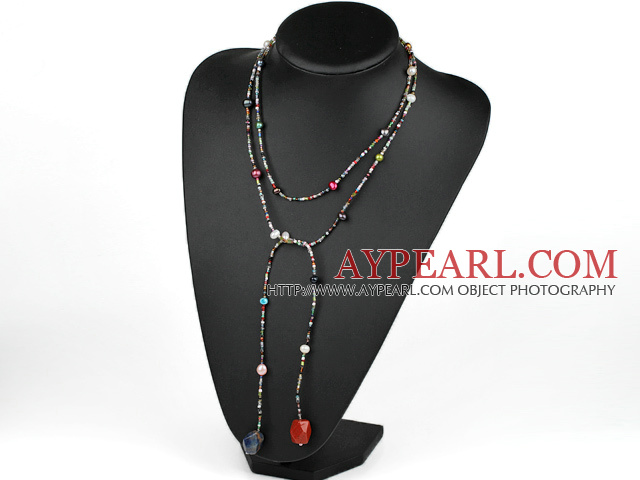 51 inches pearl and multi color stone long style necklace