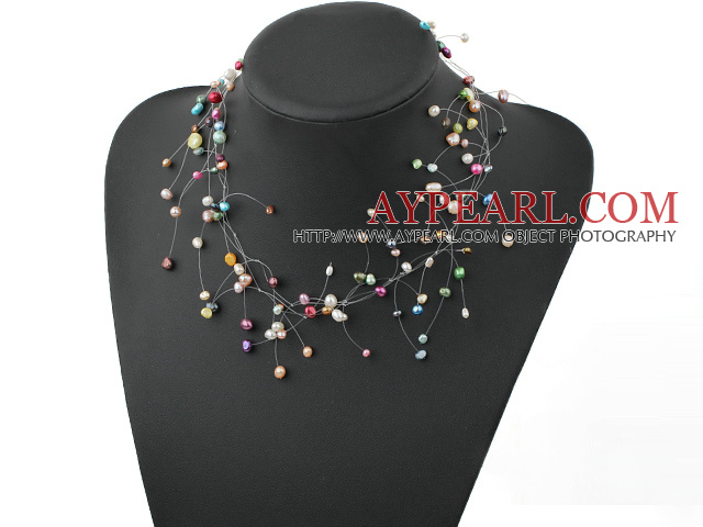 17.5 inches fashion seven colored pearl necklace