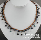 Black Pearl et collier Crystal Clear avec cordon Brown