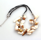 New Design Trapezium Shape White Mosaics Shell Necklace with Black Thread