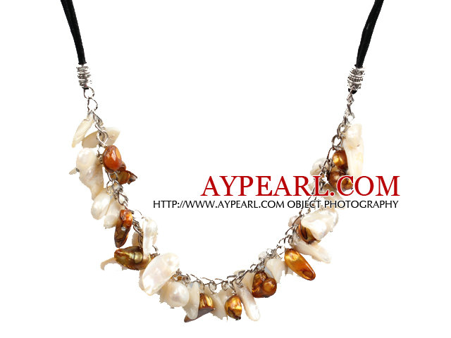 New Arrival Brown and White Color Teeth Shape Pearl Necklace with Lobster Clasp
