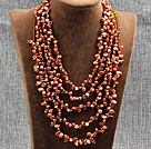 Elegant Fem Layer Natural rödbruna Rebirth Pearl Crystal Party Halsband
