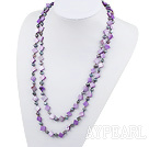 Nice Long Strand Black Freshwater Pearl And Rhombus Purple Shell Necklace, Sweater Necklace