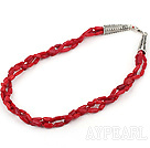 18 inches 3 strand coral neklace with lobster clasp