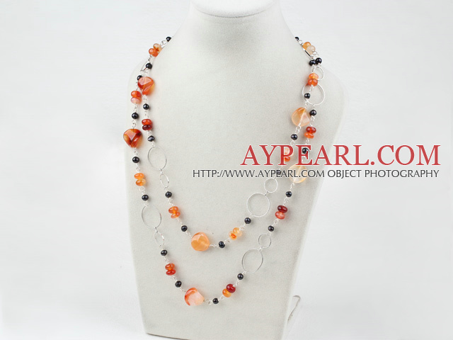 black pearl and natural agate long sytle fashion necklace