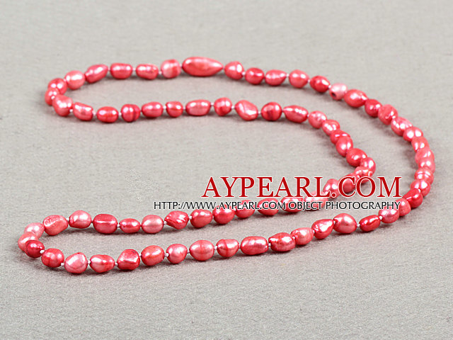 Natural style simple mode Long pastèque rouge baroque collier de perles