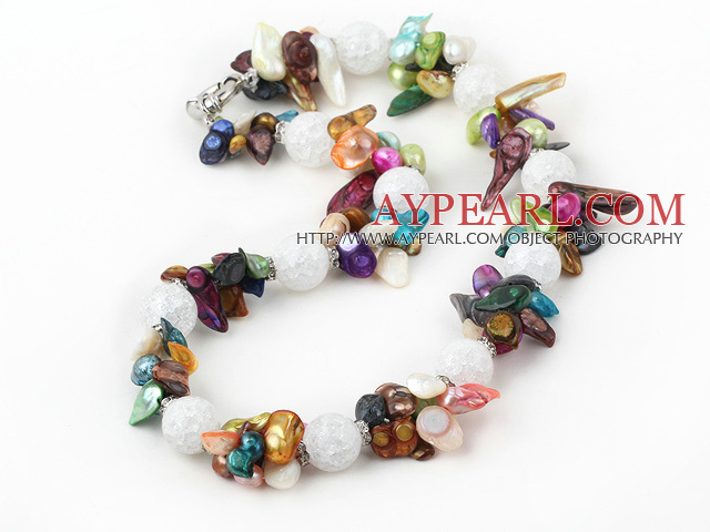 18 inches multi color pearl crystal necklace with moonlight clasp