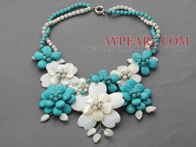 2013 Summer New Design Turquoise and Howlite and White Shell Flower Necklace