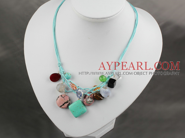Beautiful 17.5 Inches Multi Color Stone Green Threaded Necklace