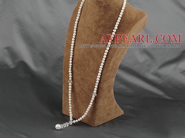 double double strand natural white pearl crystal necklace