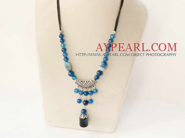 18.1 inches popular blue agate neckalce with extendable chain