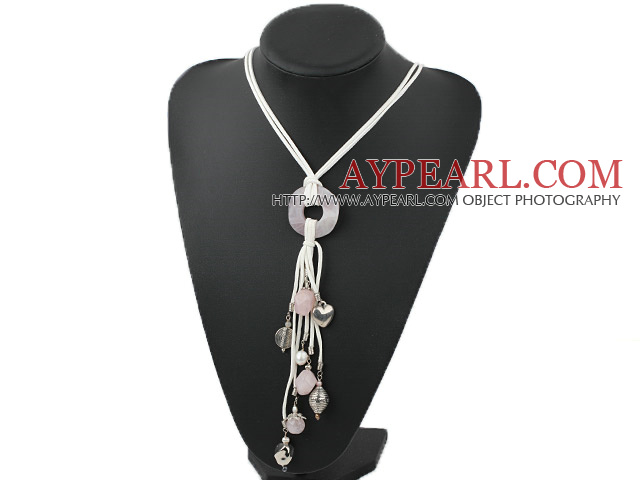 19.5 inches pearl and rose quartz necklace with lobster clasp