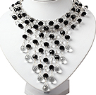 Amazing Black and White Teardrop Crystal Tassel Party Necklace