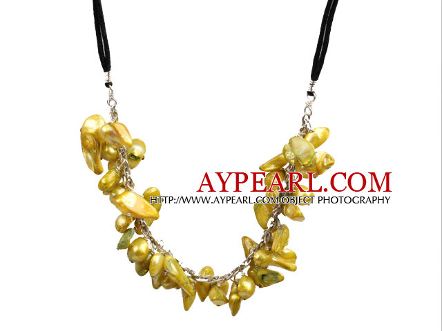 L'arrivée de nouveaux or Couleur Jaune Dents Forme collier de perles avec fermoir