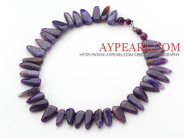 Single Strand Fillet Triangle Shape Burst Pattern Purple Agate Knotted Necklace