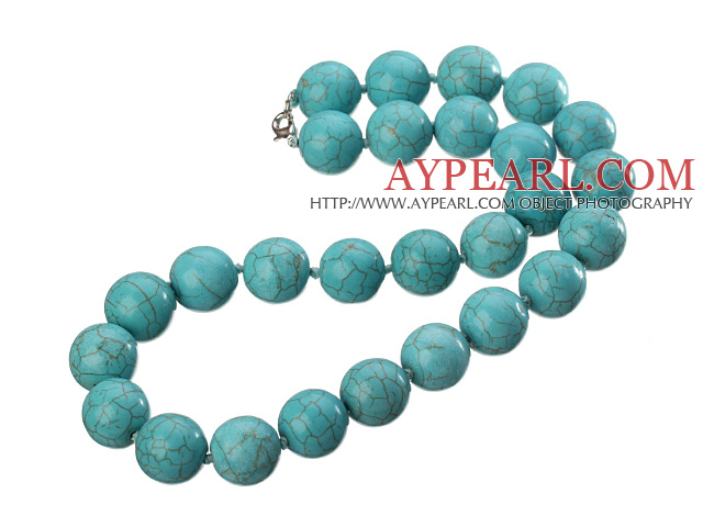 18 inches 16mm turquoise beaded necklace with lobster clasp