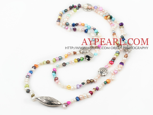59 inches multi color pearl long style necklace
