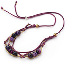 Purple Series Wire Wrapped Purple Agate Pea Pendant Necklace with Purple Leather