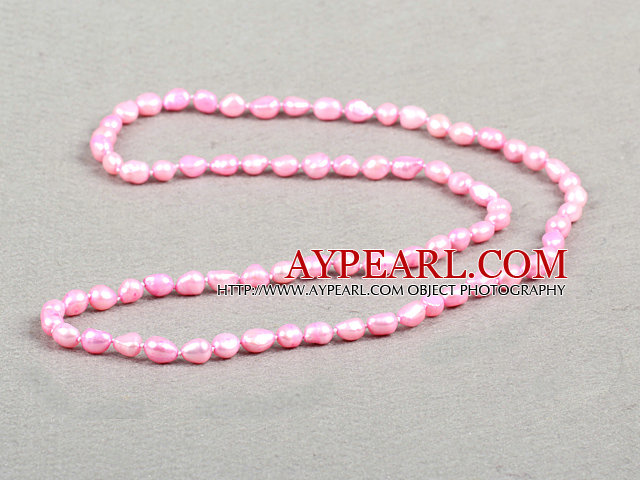 Simple Fashion Long Style Natural Bright Pink Baroque Pearl Necklace