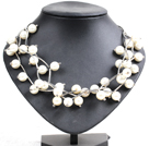 Trendy Style Multi Strand White Seashell Beads Twisted Necklace With Bending Alloyed Tube