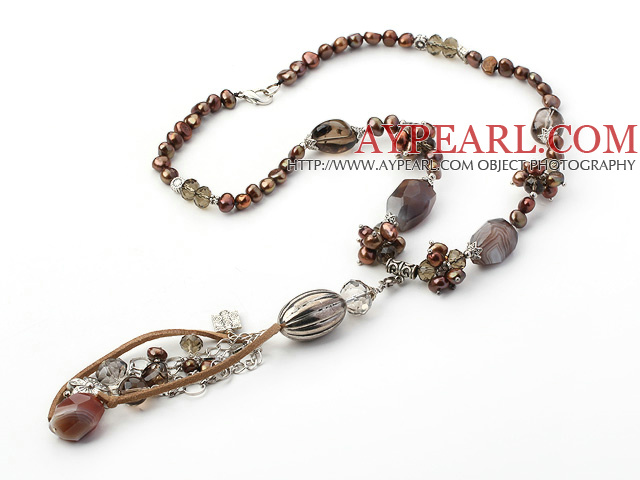 dyed pearl crystal and gray agate necklace with lobster clasp