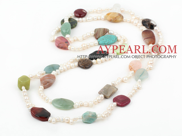 83 inches pearl and seven colored stone long style necklace