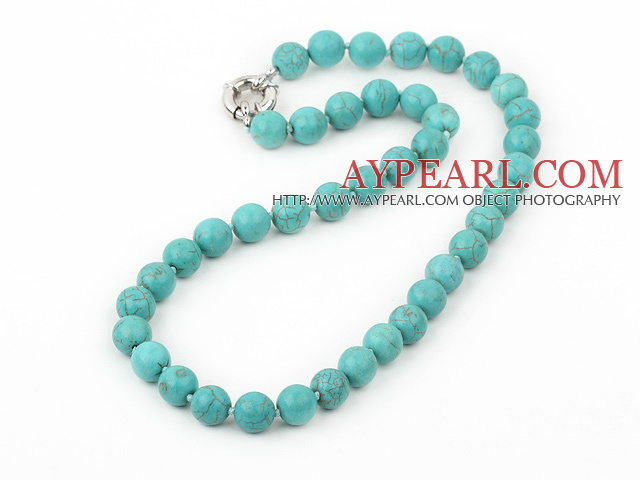 17.5 inches 10mm blue turquoise beaded necklace with moonlight clasp