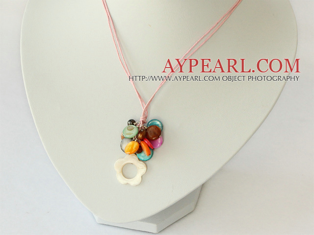 17.7 inches multi color shell pearl pendant necklace with extendable chain