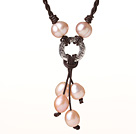 Fashion Style Natural Pink Freshwater Pearl Hand-knitted Leather Pendant Necklace