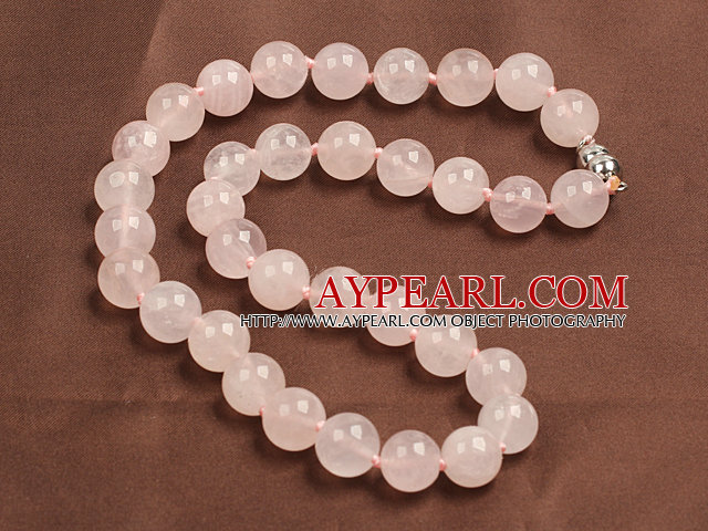 Classic Design 12mm Faceted Rose Quartz Beaded Necklace