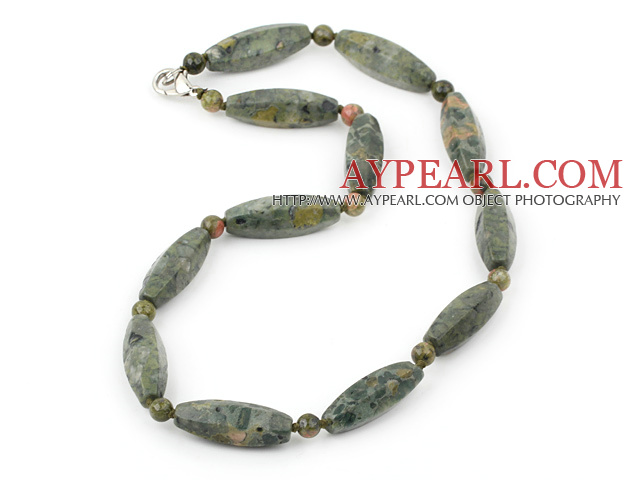 17.5 inches green piebald stone and peacock stone necklace with lobster clasp