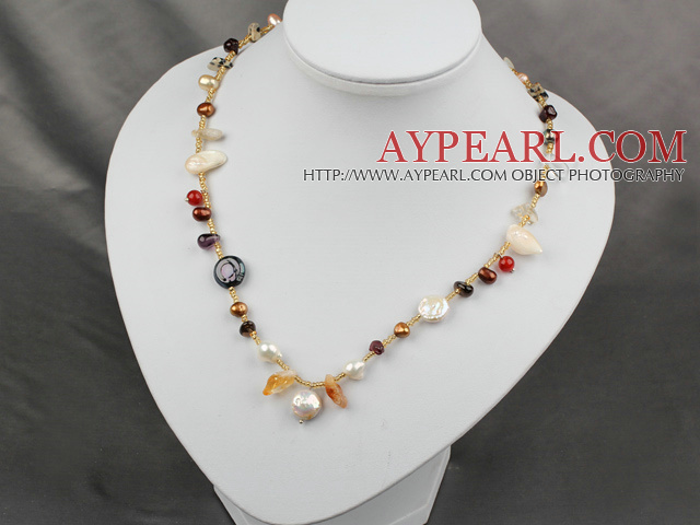 hot irregular shape fresh water pearl crystal necklace