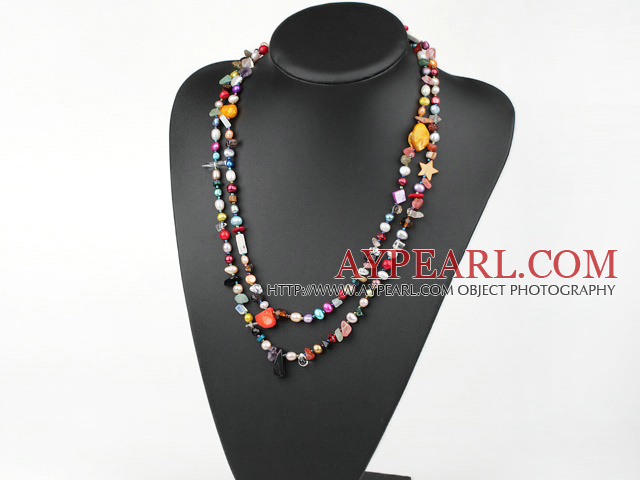 fashion long style dyed colorful  pearl shell crystal necklace