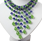 Amazing Blue and Green Teardrop Crystal Tassel Party Necklace
