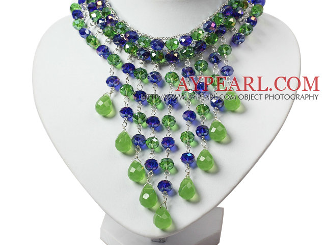 Incroyable bleu et vert en forme de larme collier en cristal Parti Tassel 