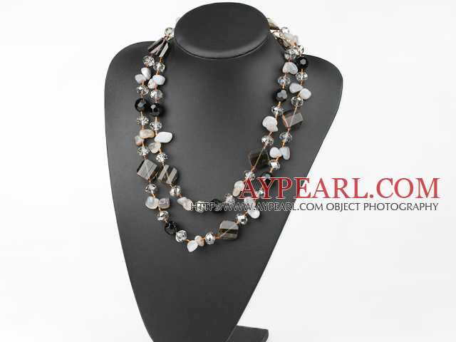 Long Style Smoky Quartz and Gray Agate Necklace