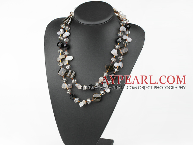 Stil lung Cuarţ fumuriu şi Gray Agate colier